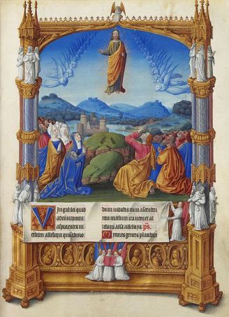 "The Ascension", illumination from Les Très Riches Heures du duc de Berry, Folio 184r at the Musée Condé (Chantilly), ca. 1410. 